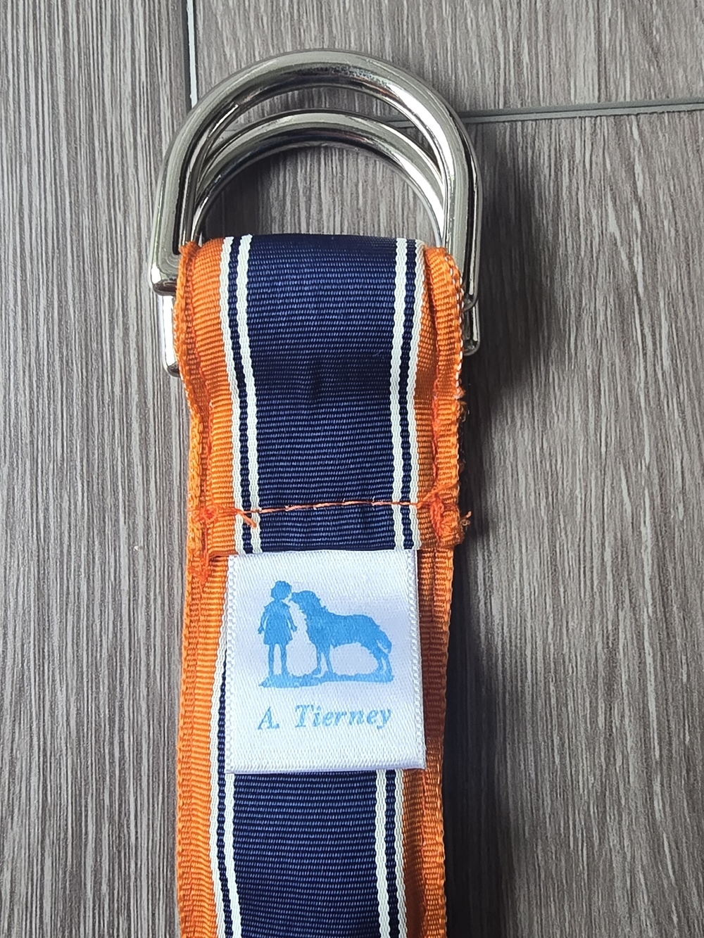 A. Tierney Navy Orange Stripe D-Ring Belt Preppy Grosgrain Ribbon USA Made S